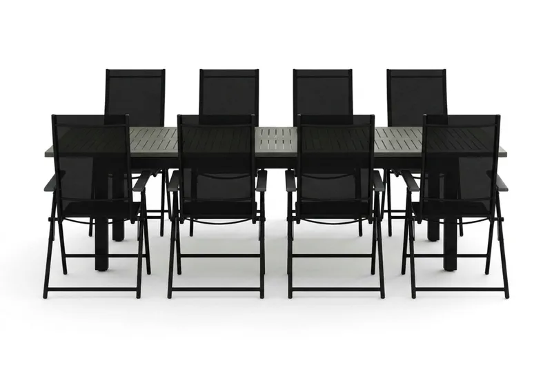 Monaco utendørs spisegruppe, uttrekkbar 210/310x90 med 8 Sanna regulerbare stoler - Svart/Grå - Hagemøbler & utemiljø - Hagegruppe - Spisegrupper hage