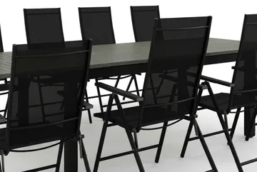 Monaco utendørs spisegruppe, uttrekkbar 210/310x90 med 8 Sanna regulerbare stoler - Svart/Grå - Hagemøbler & utemiljø - Hagegruppe - Spisegrupper hage