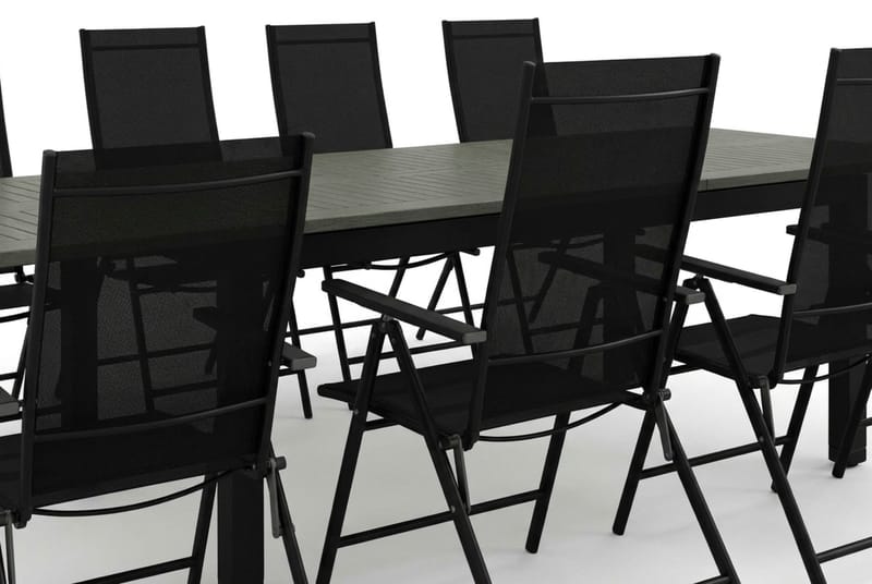 Monaco utendørs spisegruppe, uttrekkbar 210/310x90 med 8 Sanna regulerbare stoler - Svart/Grå - Hagemøbler & utemiljø - Hagegruppe - Spisegrupper hage