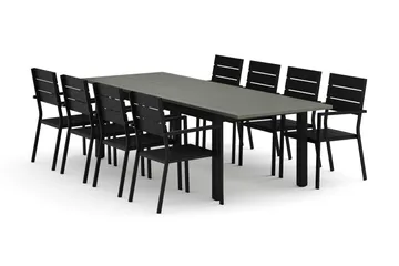 Monaco utendørs spisegruppe, uttrekkbar 210/310x90 med 8 Tunis stablestoler - Svart/Grå - Hagemøbler & utemiljø - Hagegruppe - Spisegrupper hage