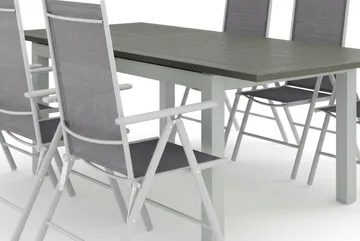 Monaco utendørs spisegruppe uttrekkbar 150–250x90 med 6 Maggie regulerbare stoler - Hvit/Grå - Hagemøbler & utemiljø - Hagegruppe - Spisegrupper hage
