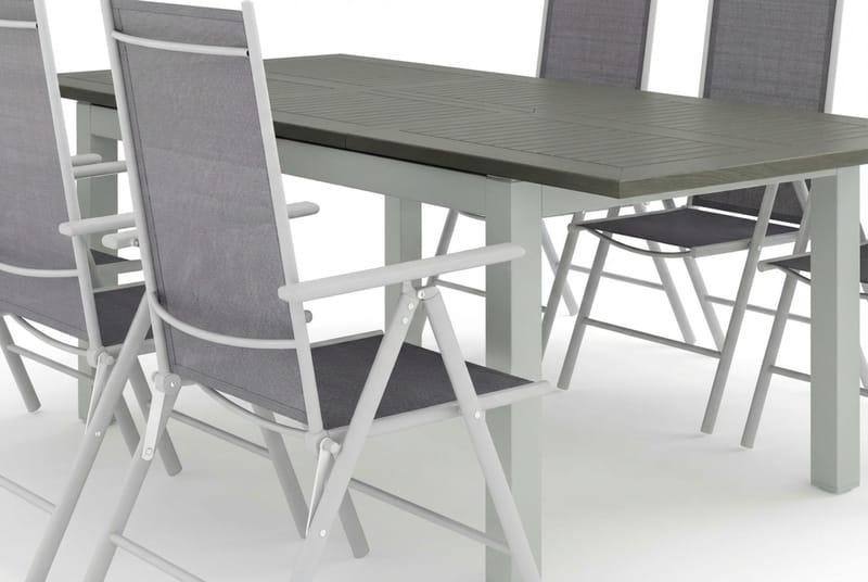 Monaco utendørs spisegruppe uttrekkbar 150–250x90 med 6 Maggie regulerbare stoler - Hvit/Grå - Hagemøbler & utemiljø - Hagegruppe - Spisegrupper hage