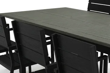 Monaco utendørs spisegruppe uttrekkbar 150–250x90 med 6 Tunis stablebare stoler - Svart/Grå - Hagemøbler & utemiljø - Hagegruppe - Spisegrupper hage