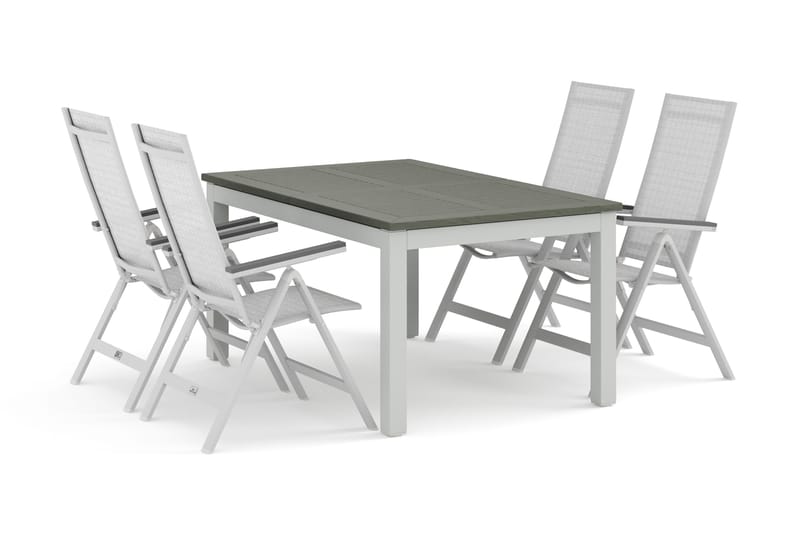 Monaco utendørs spisegruppe uttrekkbar 150-250x90 med 4 Monaco Light posisjonsstoler, Hvit/Grå