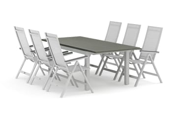 Monaco utendørs spisegruppe uttrekkbar 150-250x90 med 6 Monaco Light posisjonsstoler - Hvit/Grå - Hagemøbler & utemiljø - Hagegruppe - Spisegrupper hage