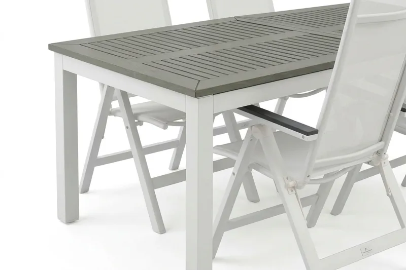 Monaco utendørs spisegruppe uttrekkbar 210/310x90 med 6 Monaco Light posisjonsstoler - Hvit/Grå - Hagemøbler & utemiljø - Hagegruppe - Spisegrupper hage