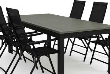 Monaco utendørs spisegruppe uttrekkbar 210/310x90 med 6 Sanna regulerbare stoler - Svart/Grå - Hagemøbler & utemiljø - Hagegruppe - Spisegrupper hage