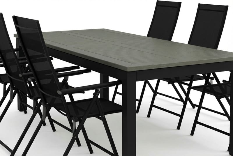 Monaco utendørs spisegruppe uttrekkbar 210/310x90 med 6 Sanna regulerbare stoler - Svart/Grå - Hagemøbler & utemiljø - Hagegruppe - Spisegrupper hage