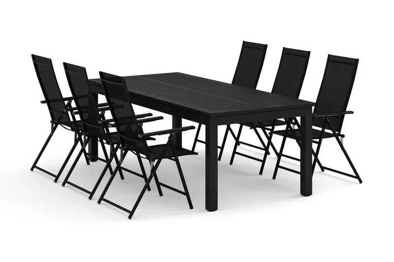 Monaco utendørs spisegruppe uttrekkbar 210/310x90 med 6 Sanna regulerbare stoler, Svart/Grå