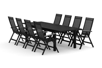 Monaco utendørs spisegruppe uttrekkbar 210/310x90 med 8 Monaco Light regulerbare stoler - Svart/Grå - Hagemøbler & utemiljø - Hagegruppe - Spisegrupper hage