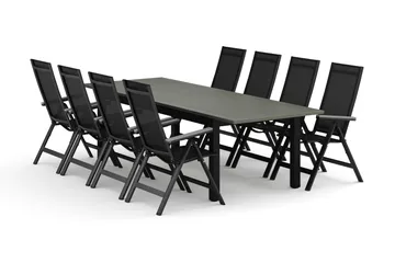Monaco utendørs spisegruppe uttrekkbar 210/310x90 med 8 Monaco Light regulerbare stoler - Svart/Grå - Hagemøbler & utemiljø - Hagegruppe - Spisegrupper hage