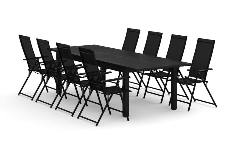 Monaco utendørs spisegruppe uttrekkbar 210/310x90 med 8 Sanna posisjonsstoler, Svart/Grå
