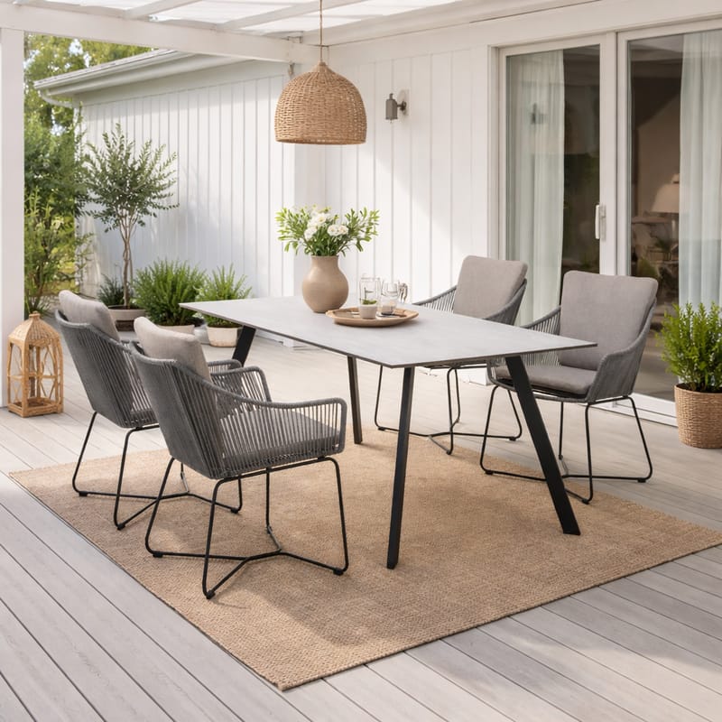 OPAL Spisegruppe 160 & 4 lenestoler - Grå - Hagemøbler & utemiljø - Hagegruppe - Spisegrupper hage