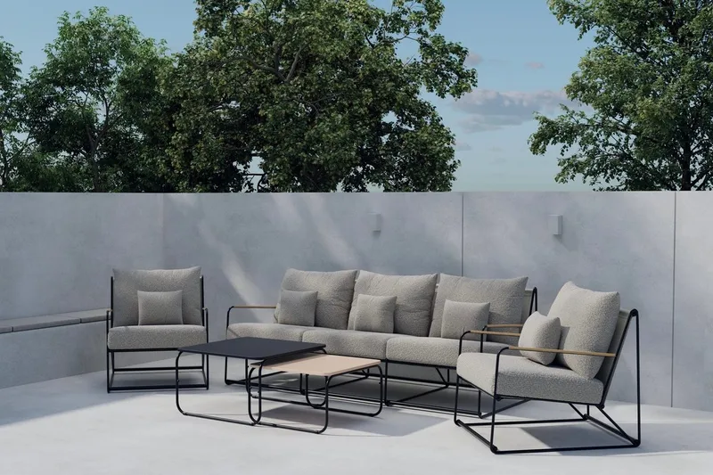 Palazzo sofagruppe 3-seters sofa + 2 lenestoler med bord utendørs, Svart