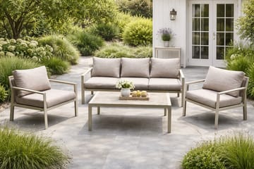 Palermo Hagemøbelgruppe Sofagruppe: 3-seter sofa, 2 lenestoler, sofabord - Beige - Hagemøbler & utemiljø - Hagegruppe - Sofagruppe utendørs