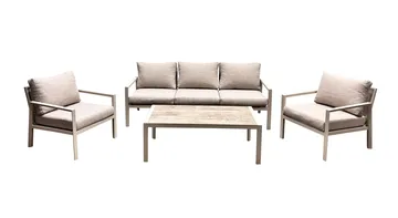 Palermo Hagemøbelgruppe Sofagruppe: 3-seter sofa, 2 lenestoler, sofabord - Beige - Hagemøbler & utemiljø - Hagegruppe - Sofagruppe utendørs