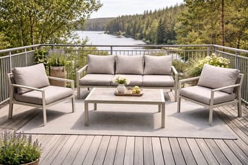 Palermo Hagemøbelgruppe Sofagruppe: 3-seter sofa, 2 lenestoler, sofabord - Beige - Hagemøbler & utemiljø - Hagegruppe - Sofagruppe utendørs
