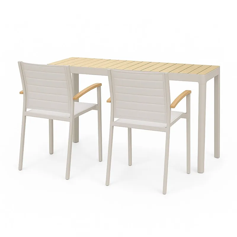 Portals Balkongsett bord + 2 carverstoler, Lys Ecru/Korallsand