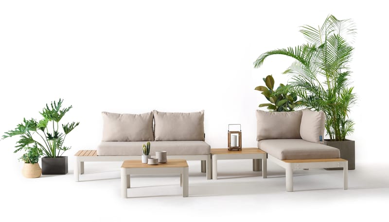 Portals Modulsett 2× 2-seter sofaer + 2× sofabord - Korallsand - Hagemøbler & utemiljø - Hagegruppe - Sofagruppe utendørs