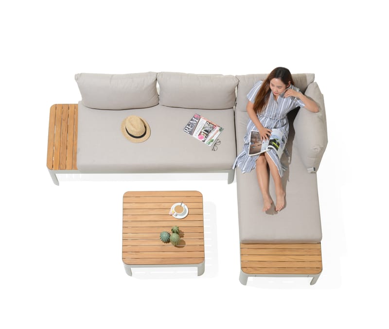 Portals Modulsett 2× 2-seter sofaer + sofabord - Korallsand - Hagemøbler & utemiljø - Hagegruppe - Sofagruppe utendørs