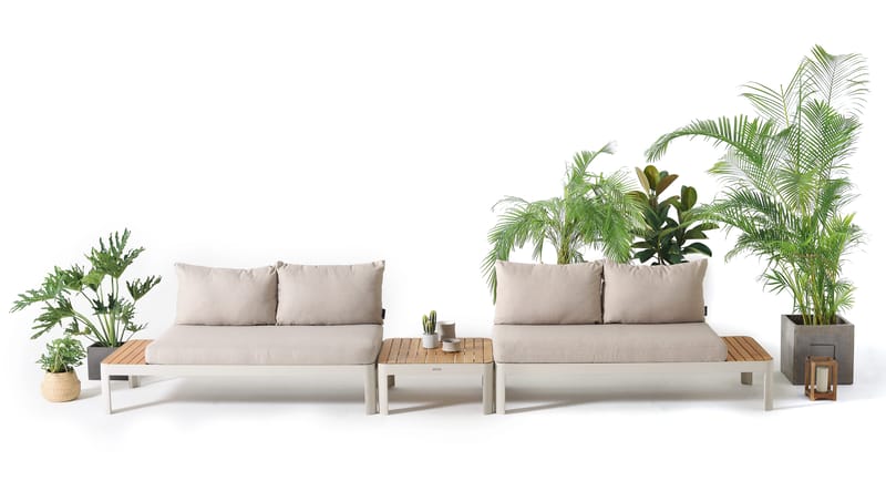 Portals Modulsett 2× 2-seter sofaer + sofabord - Korallsand - Hagemøbler & utemiljø - Hagegruppe - Sofagruppe utendørs