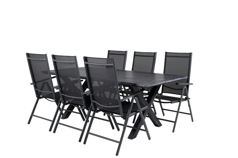 Rives Spisegruppe 200cm + 6 Break Posisjonsstoler, Svart/Grå
