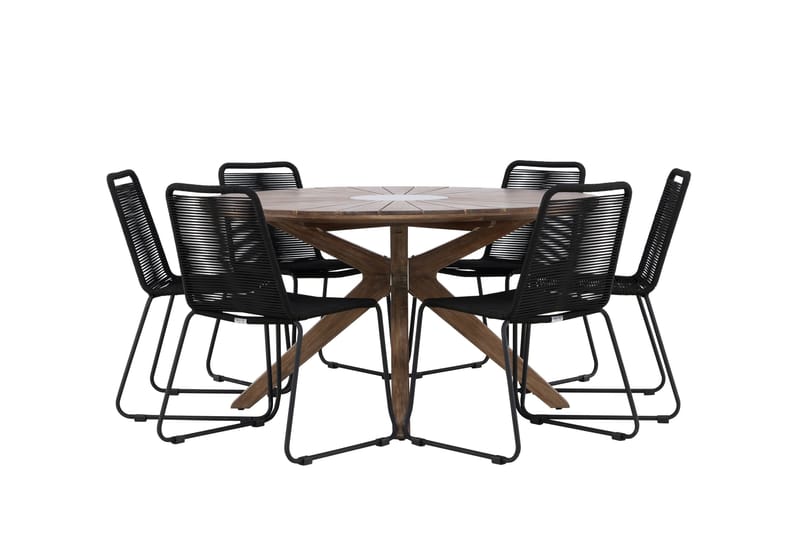 Rosario Spisegruppe Rund 140 cm + 6 stk Linero Spisestoler Svart/Brun
