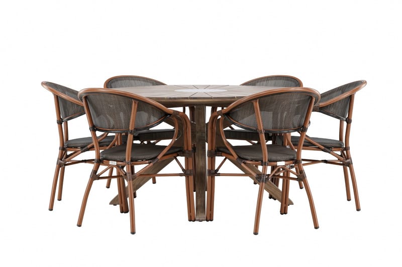 Rosario Spisegruppe Rund 140 cm + 6 stk Vila Spisestoler Svart/Brun