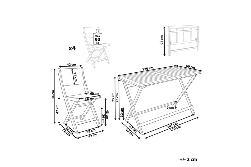 Sammenleggbare utemøbler Prossedi - Beige, Lys Tre - Hagemøbler & utemiljø - Hagegruppe - Spisegrupper hage