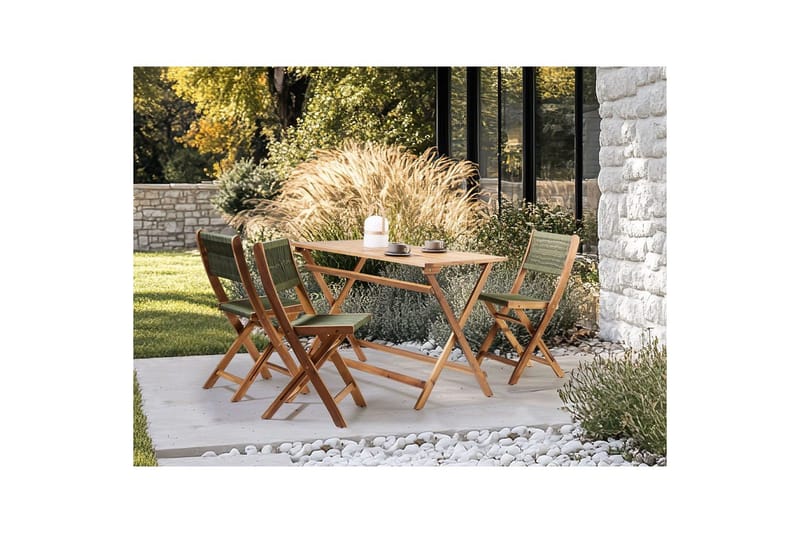 Sammenleggbare utemøbler Prossedi - Grønt, lyst treverk - Hagemøbler & utemiljø - Hagegruppe - Spisegrupper hage
