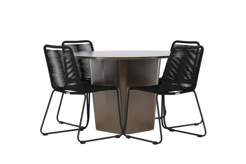 Santa Fe Spisegruppe Rund 120 cm + 4 stk Linero Spisestoler Svart/Brun