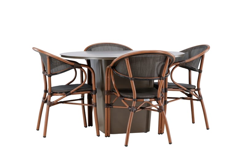 Santa Fe Spisegruppe Rund 120 cm + 4 stk Vila Spisestoler Svart/Brun - Hagemøbler & utemiljø - Hagegruppe - Spisegrupper hage