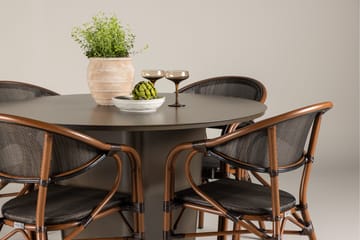 Santa Fe Spisegruppe Rund 120 cm + 4 stk Vila Spisestoler Svart/Brun - Hagemøbler & utemiljø - Hagegruppe - Spisegrupper hage