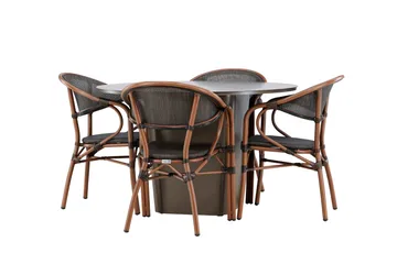 Santa Fe Spisegruppe Rund 120 cm + 4 stk Vila Spisestoler Svart/Brun - Hagemøbler & utemiljø - Hagegruppe - Spisegrupper hage