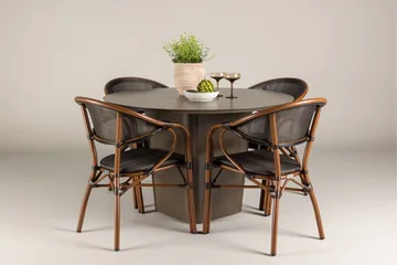 Santa Fe Spisegruppe Rund 120 cm + 4 stk Vila Spisestoler Svart/Brun - Hagemøbler & utemiljø - Hagegruppe - Spisegrupper hage