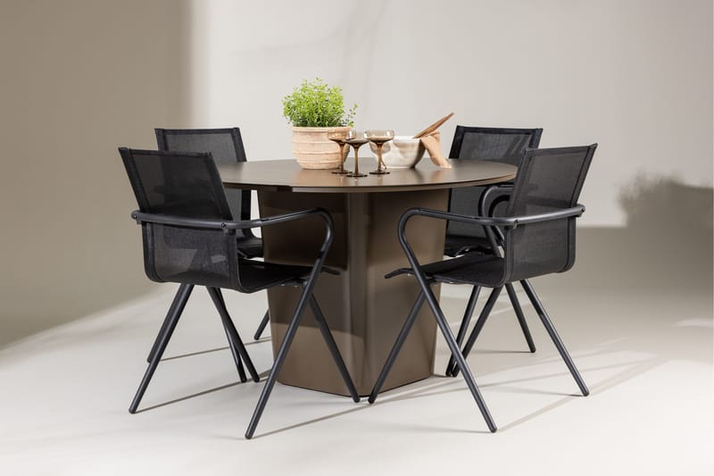 Santa Spisegruppe 120 cm Rund med 4 Alina Stoler - Brun - Hagemøbler & utemiljø - Hagegruppe - Spisegrupper hage