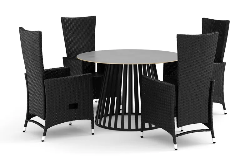Sensi utendørs spisegruppe 120 cm med 4 Jenny spisestoler, Svart