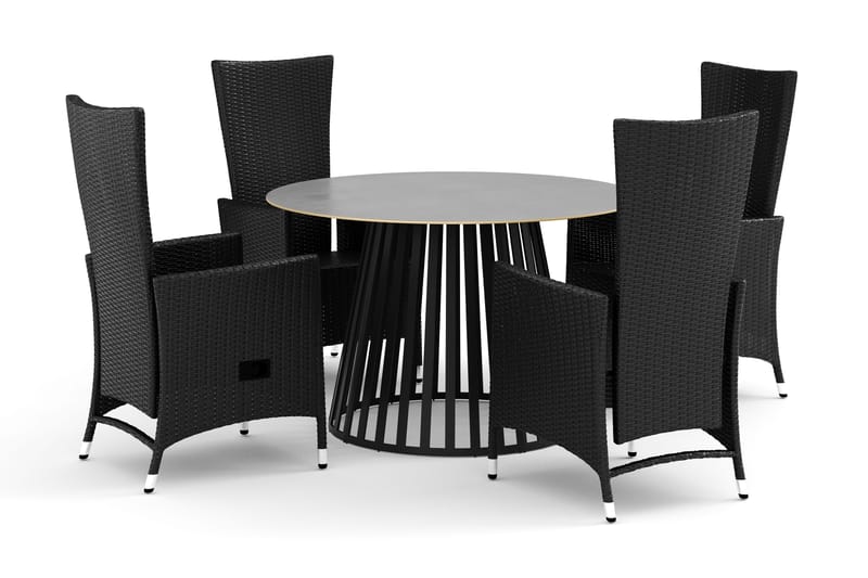 Sensi utendørs spisegruppe 120 cm med 4 Jenny spisestoler, Svart