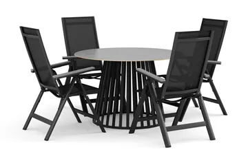 Sensi utendørs spisegruppe 120 cm med 4 Monaco Light regulerbare stoler - Svart - Hagemøbler & utemiljø - Hagegruppe - Spisegrupper hage