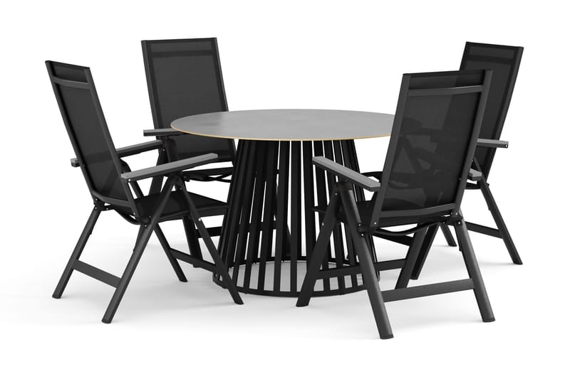 Sensi utendørs spisegruppe 120 cm med 4 Monaco Light regulerbare stoler, Svart