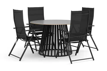 Sensi utendørs spisegruppe 120 cm med 4 regulerbare stoler - Svart - Hagemøbler & utemiljø - Hagegruppe - Spisegrupper hage