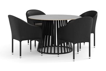 Sensi utendørs spisegruppe 120 cm med 4 Thor lenestoler - Svart - Hagemøbler & utemiljø - Hagegruppe - Spisegrupper hage