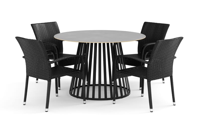Sensi utendørs spisegruppe 120 cm med 4 Thor Light utelenestoler, Svart