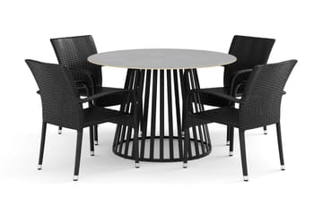 Sensi utendørs spisegruppe 120 cm med 4 Thor Light utendørs lenestoler - Svart - Hagemøbler & utemiljø - Hagegruppe - Spisegrupper hage