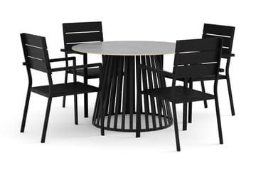 Sensi utendørs spisegruppe 120 cm med 4 Tunis stablebare stoler - Svart - Hagemøbler & utemiljø - Hagegruppe - Spisegrupper hage