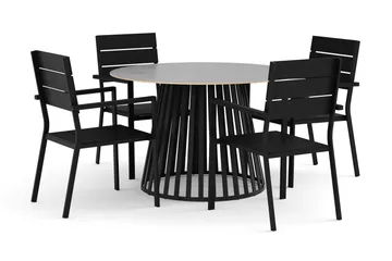 Sensi utendørs spisegruppe 120 cm med 4 Tunis stablebare stoler - Svart - Hagemøbler & utemiljø - Hagegruppe - Spisegrupper hage