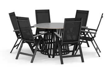 Sensi utendørs spisegruppe 120 cm med 6 Monaco Light regulerbare stoler - Svart - Hagemøbler & utemiljø - Hagegruppe - Spisegrupper hage