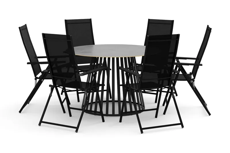 Sensi utendørs spisegruppe 120 cm med 6 Sanna posisjonsstoler, Svart