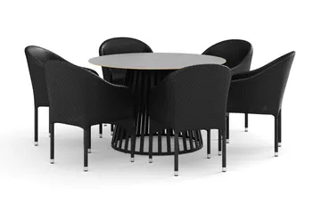 Sensi utendørs spisegruppe 120 cm med 6 Thor lenestoler - Svart - Hagemøbler & utemiljø - Hagegruppe - Spisegrupper hage