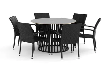 Sensi utendørs spisegruppe 120 cm med 6 Thor Light utelenestoler - Svart - Hagemøbler & utemiljø - Hagegruppe - Spisegrupper hage